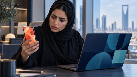 سيدة أعمال سعودية تقارن جوالها ولابتوبها وعليهما هويتان مختلفتان بقلق