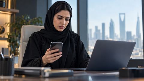 سيدة أعمال سعودية تقارن موقع شركتها على اللابتوب بحسابها في التواصل الاجتماعي على الجوال