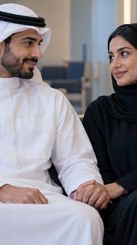 سعودي، زوجين، عيادة، انتظار