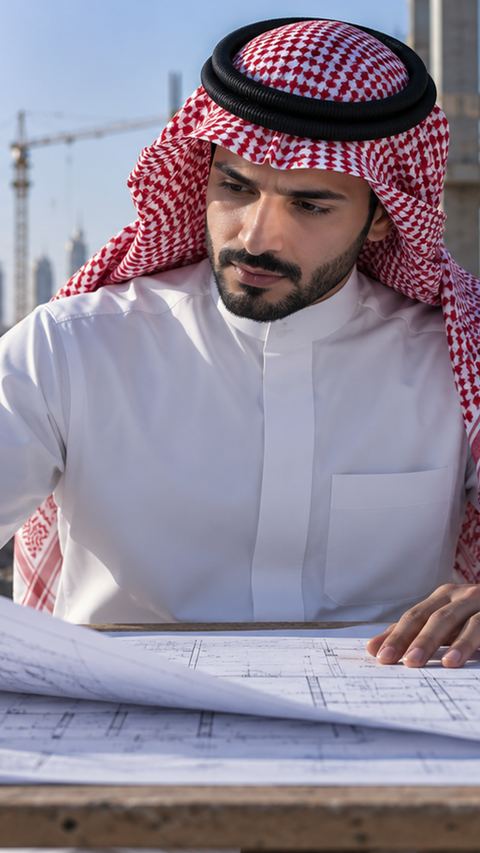 موقع بناء، سعودي، مهندس، يتحقق