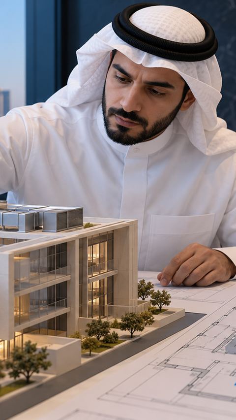 سعودي، مهندس، يراجع، مبنى