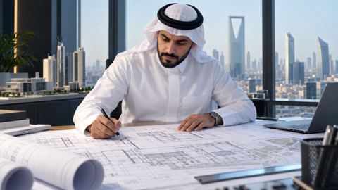 سعودي، مهندس، مبنى، مخططات