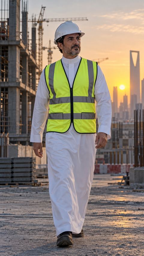 موقع بناء، سترة أمان، خوذة، سعودي