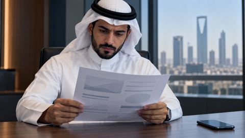 رائد أعمال سعودي يدرس عرض سعر مشروع بجانب جواله