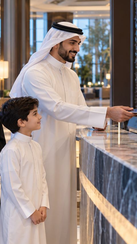 سعودي، أب، عائلة، فندق