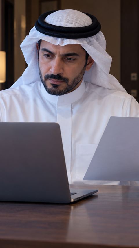 سعودي، أب، لابتوب، طاولة