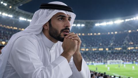 مشجعون سعوديون في المدرج يتابعون مباراة مثيرة تحت الأضواء المسائية