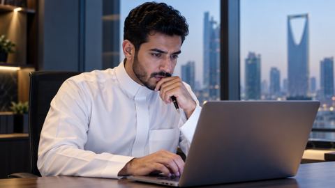سعودي، رجل، لابتوب، شاشة