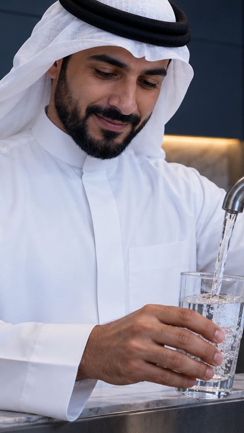سعودي، رجل، ماء، زجاج