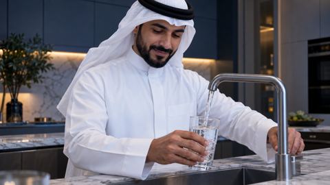 سعودي، رجل، ماء، زجاج