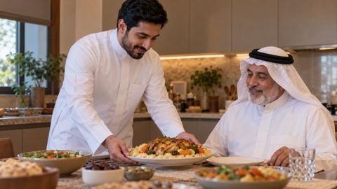 سعودي، رجل، وجبة، عائلة