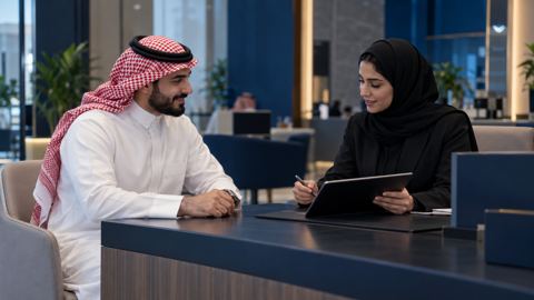 رجل سعودي يفتح حساباً استثمارياً مع مستشار في فرع بنك حديث