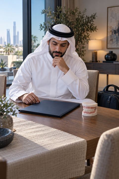 سعودي، رجل، طاولة، أسنان