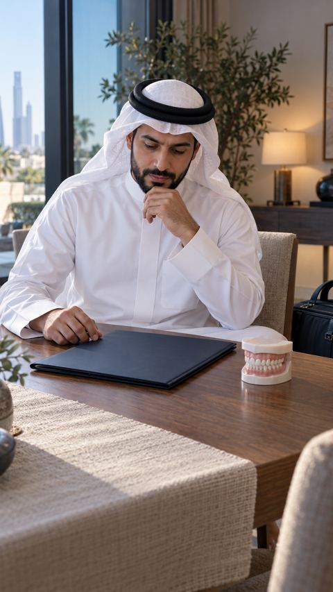 سعودي، رجل، طاولة، أسنان