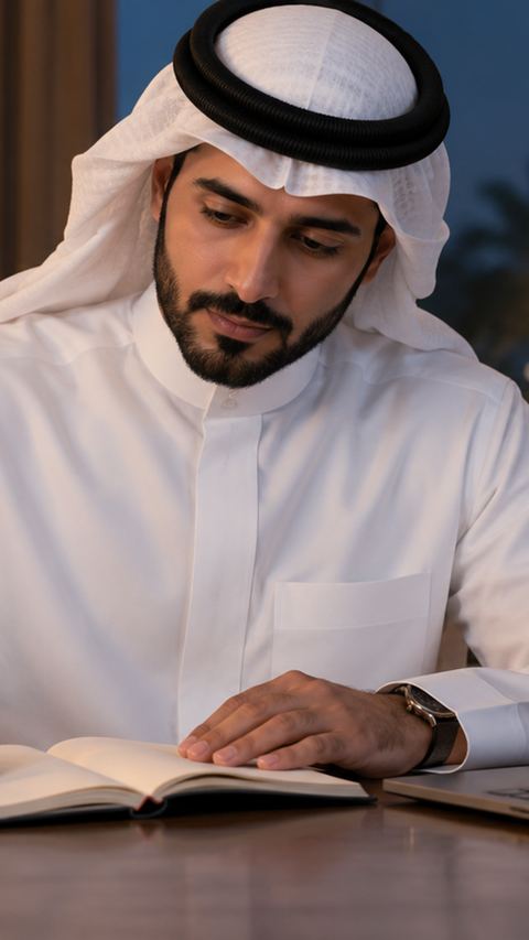 سعودي، رجل، ثوب، يكتب