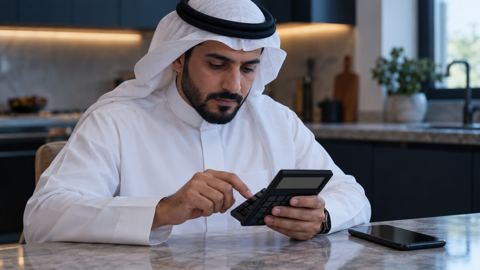 سعودي، رجل، آلة حاسبة، جوال