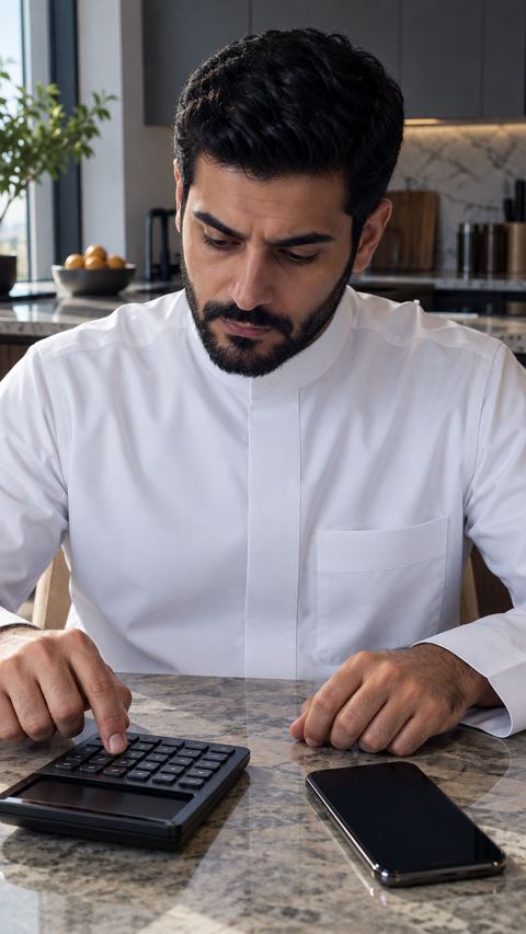 سعودي، رجل، آلة حاسبة، جوال