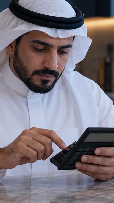 سعودي، رجل، آلة حاسبة، جوال