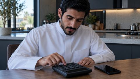 سعودي، رجل، آلة حاسبة، جوال