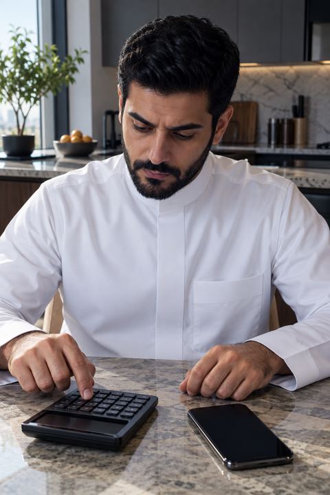 سعودي، رجل، آلة حاسبة، جوال