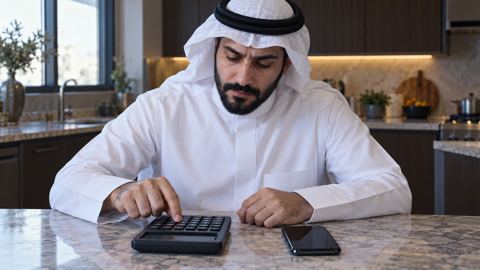 سعودي، رجل، آلة حاسبة، جوال