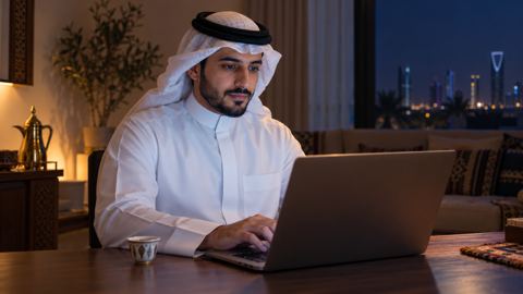 قهوة عربية، مكتب منزلي، سعودي، رجل