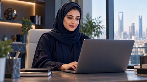 مسوّقة سعودية تجدول نشر مقال جاهز على عدة منصات من لابتوبها