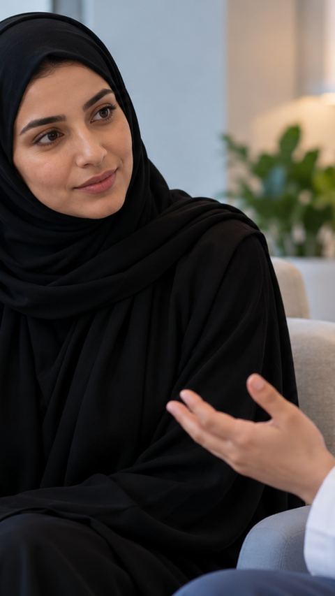 سعودي، أم، يستمع، طبيب