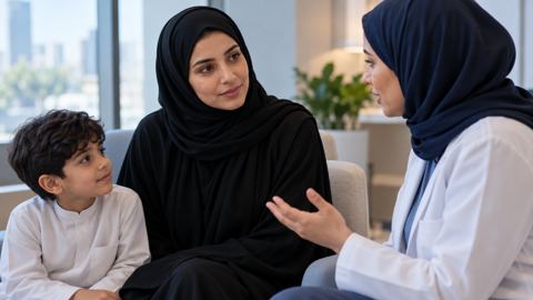 سعودي، أم، يستمع، طبيب