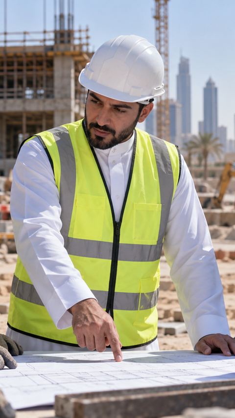 موقع بناء، سترة أمان، خوذة، سعودي