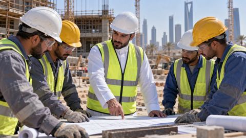 موقع بناء، سترة أمان، خوذة، سعودي