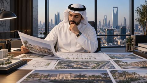 صاحب مشروع سعودي يقارن عروض إنشاء مفصلة مرتبة على مكتبه