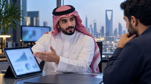 مستشار سيو سعودي يشرح خطة نمو لصاحب عمل في مكتب حديث بالرياض