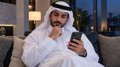 متسوق سعودي يتصفح تقييمات المنتج في التواصل الاجتماعي قبل الشراء