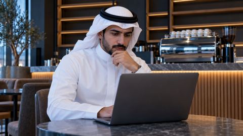 سعودي، مدير، تصميم، لابتوب