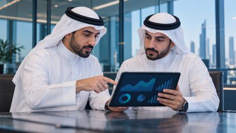 مختصان سعوديان في تقنية المعلومات يناقشان رسوم أداء الموقع على جهاز لوحي
