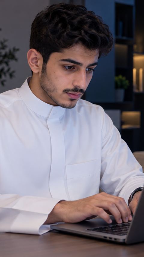 سعودي، طالب، لابتوب، بيت