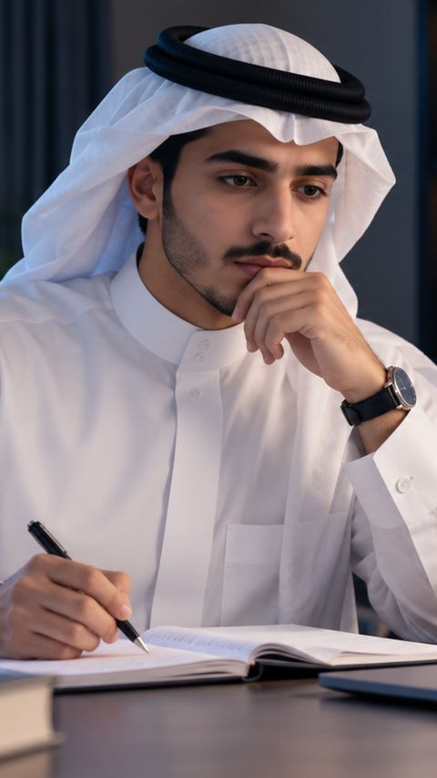 سعودي، طالب، يراجع، دفتر