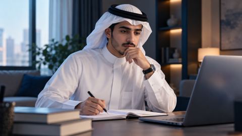 سعودي، طالب، يراجع، دفتر