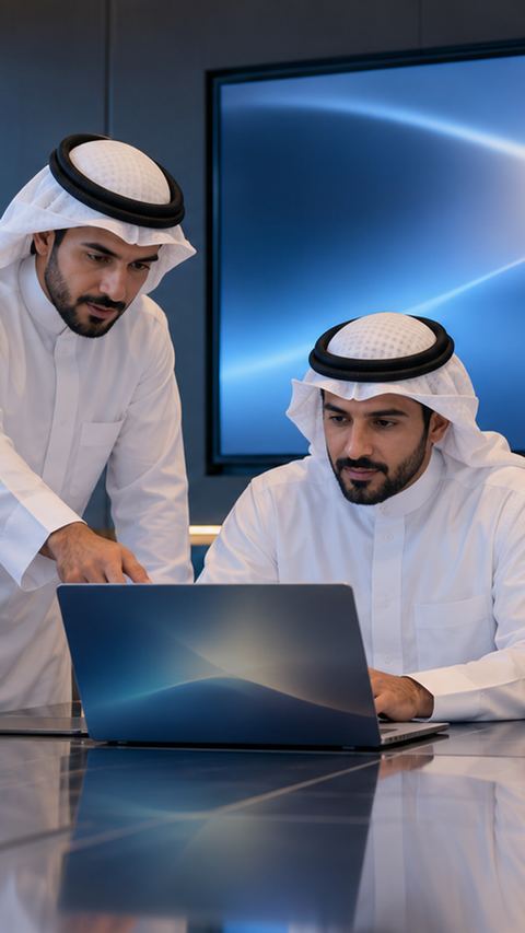 غرفة اجتماعات، سعودي، فريق، لابتوب