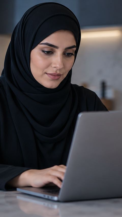 سعودي، امرأة، حجاب، لابتوب
