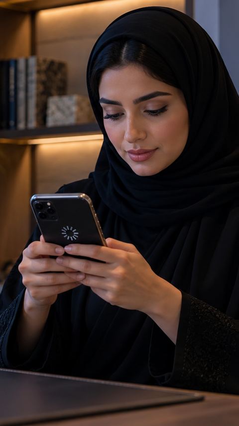 مكتب منزلي، سعودي، امرأة، جوال