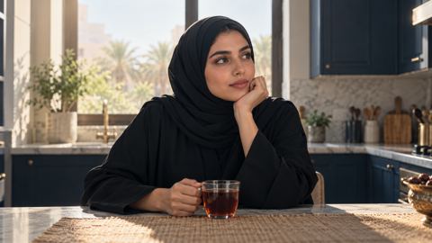 سعودي، امرأة، مطبخ، طاولة