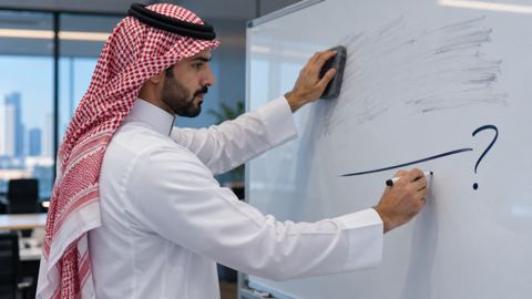 كاتب سعودي يمسح عنواناً عاماً من السبورة ويكتب مكانه سؤالاً محدداً