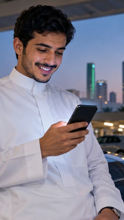سعودي، رجل، مبتسم، جوال