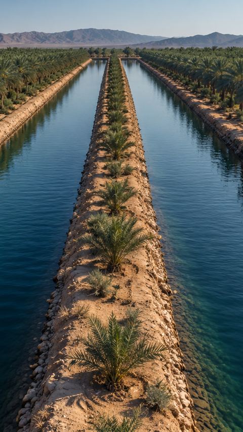 ماء، جري، نخلة