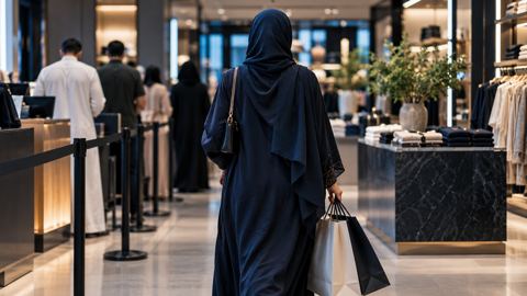 متسوق يخرج من طابور بطيء في متجر، من الخلف