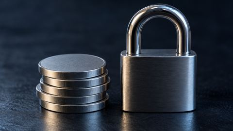عملات فضية مكدسة بجانب قفل