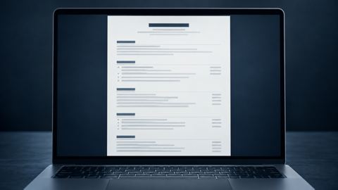 تصميم سيرة ذاتية بعمود واحد على شاشة لابتوب