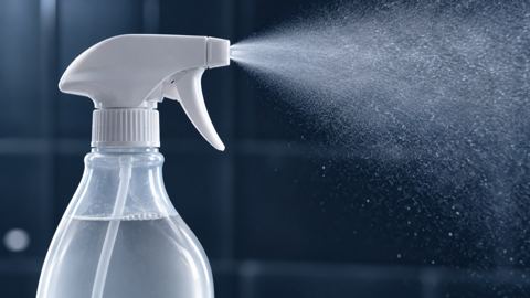 بخاخ يطلق رذاذاً ناعماً في ضوء الحمام الهادئ